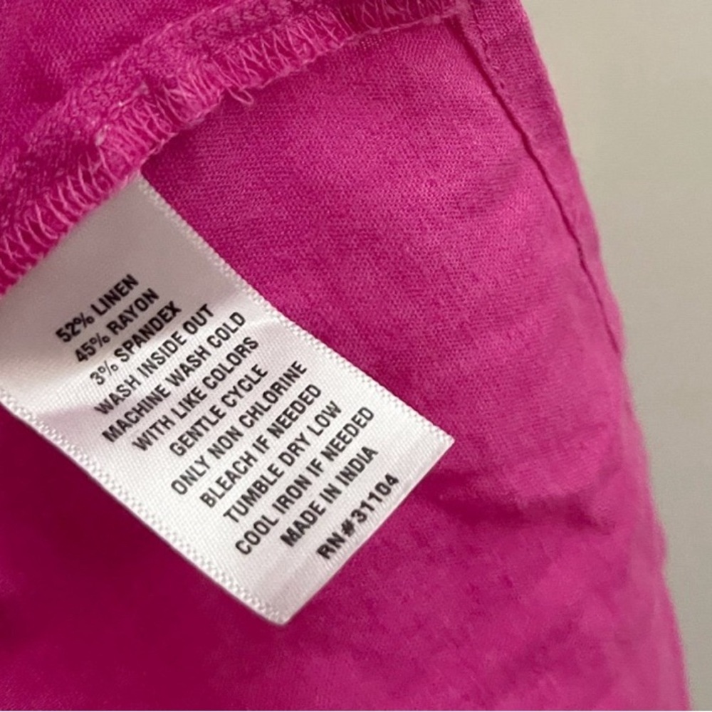 Crown & Ivy Pink Linen Ruffle Trim Top Preppy Vacation Spring Summer Boating - Picture 5 of 5